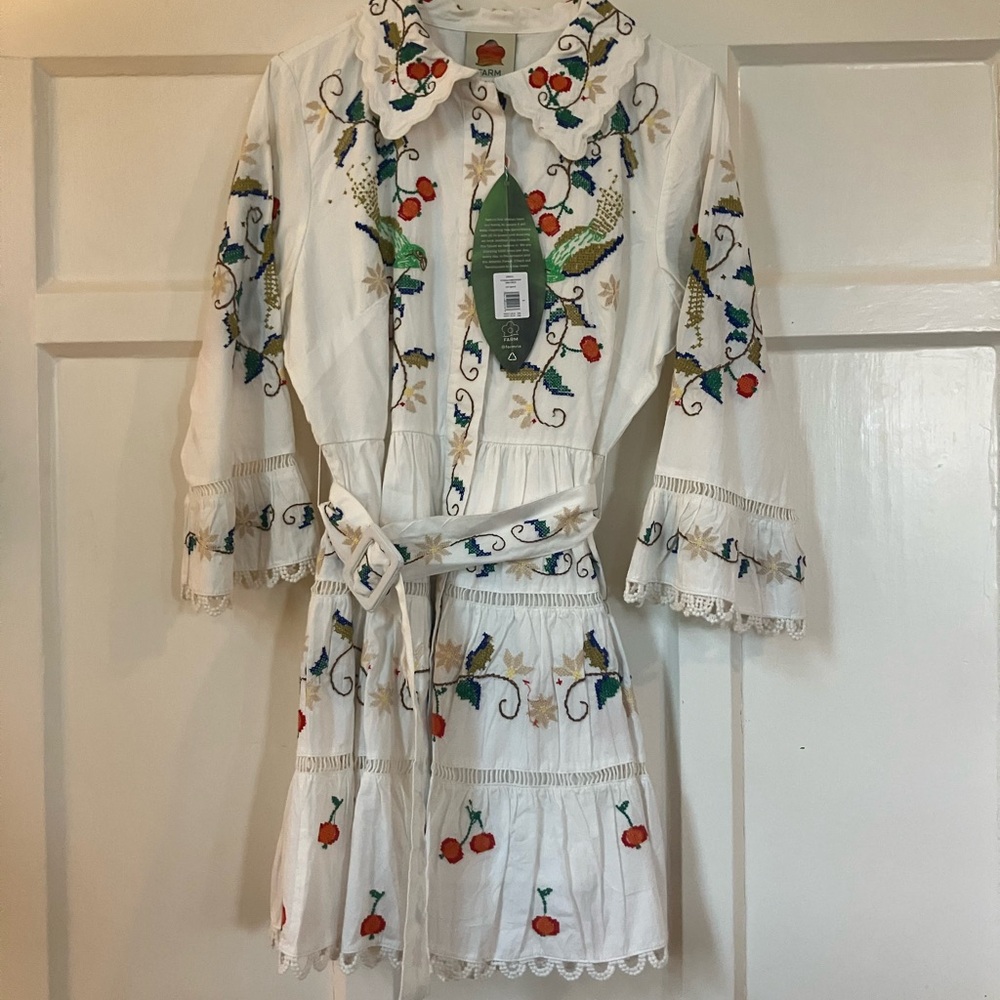 NWT FARM Rio Pitanga Embroidered Belted Minidress